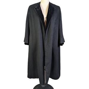 Vintage 60s Black Velvet Collar Opera Coat Gothic Romantic Old Hollywood